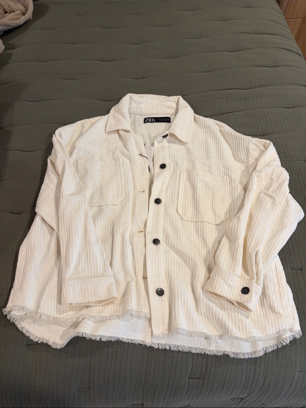 Zara Cream Textured Button-Front Shacket